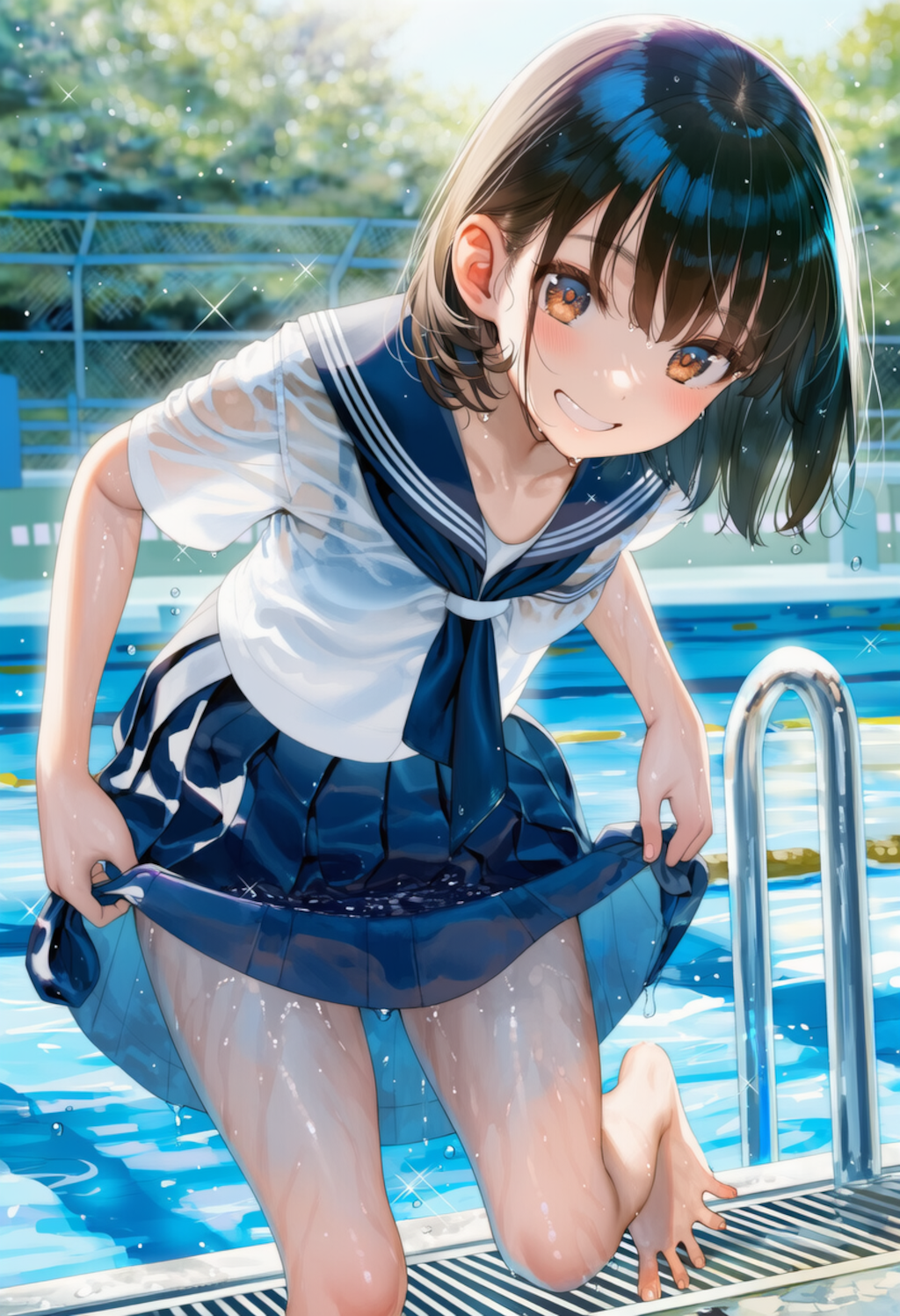 プールから上がる 2枚目