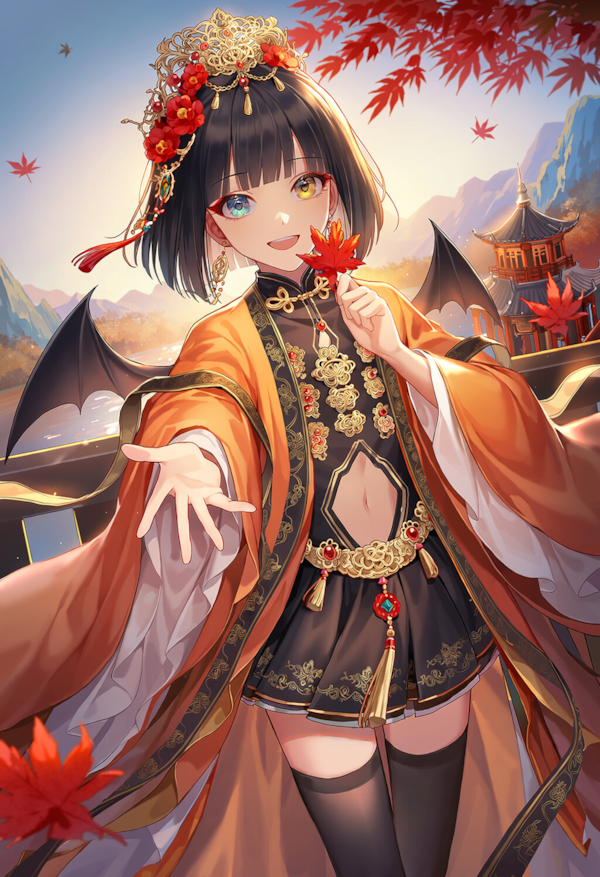 オレンジのボブカットの中華ファンタジーの男の娘