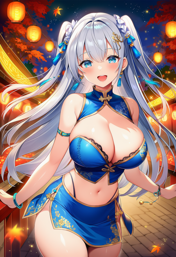 銀髪のチャイナドレスの美少女