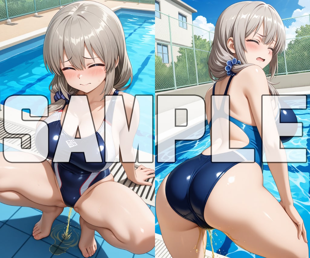 おしっこお漏らしチャレンジ【宇〇月 水着編】 4枚目
