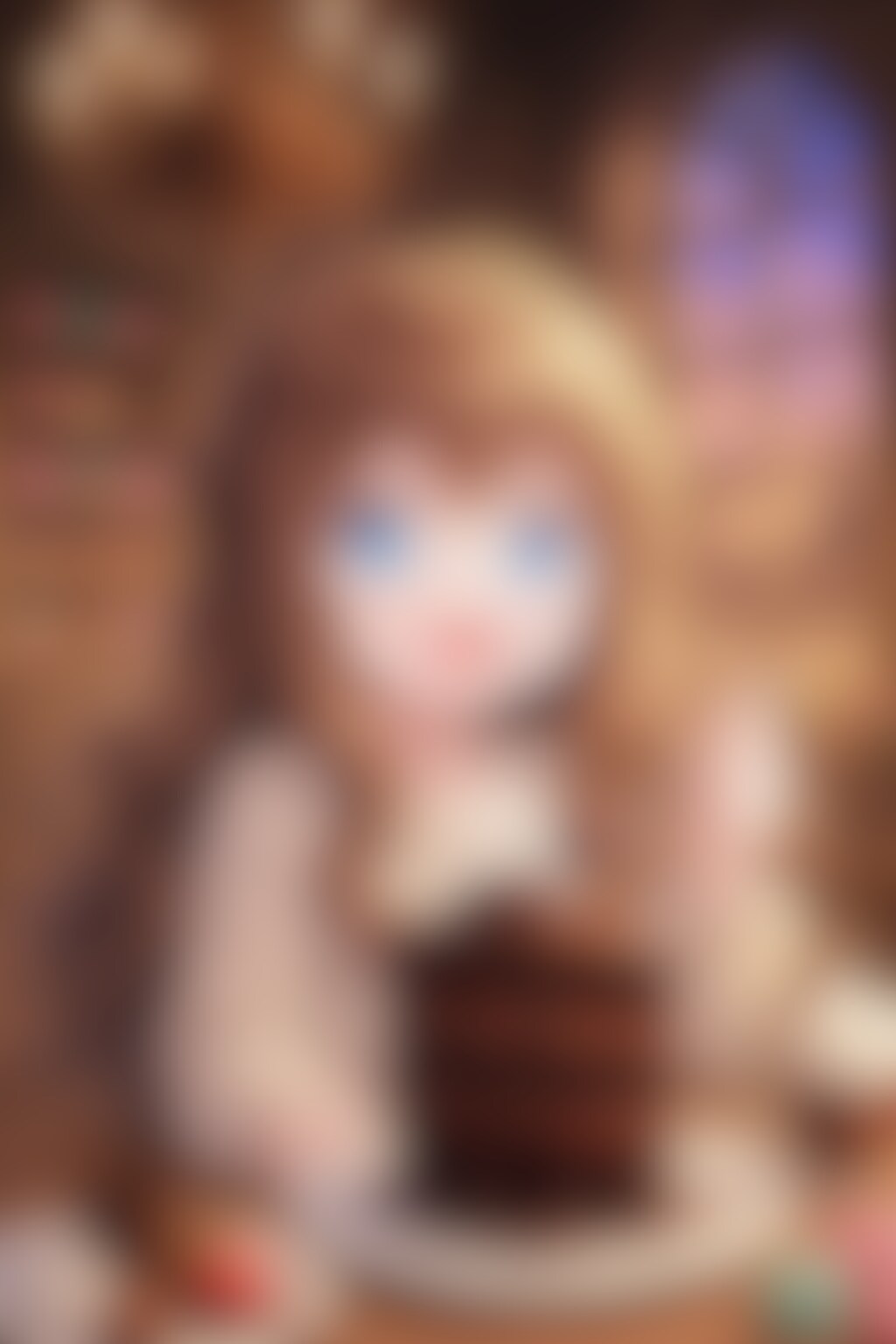巨大デス・バイ・チョコレートケーキを食べる小さな女の子