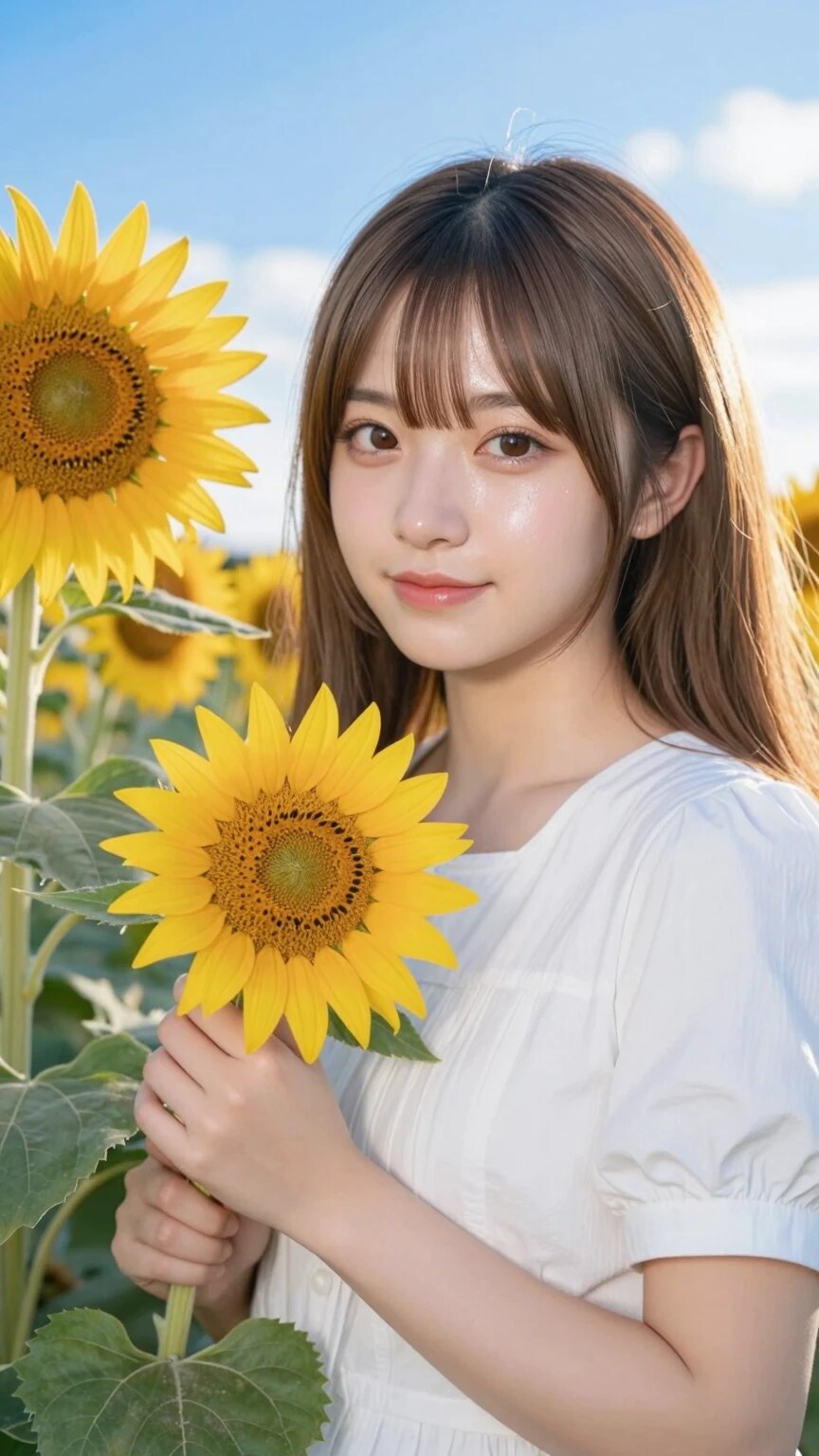 ひまわり畑の女子大生