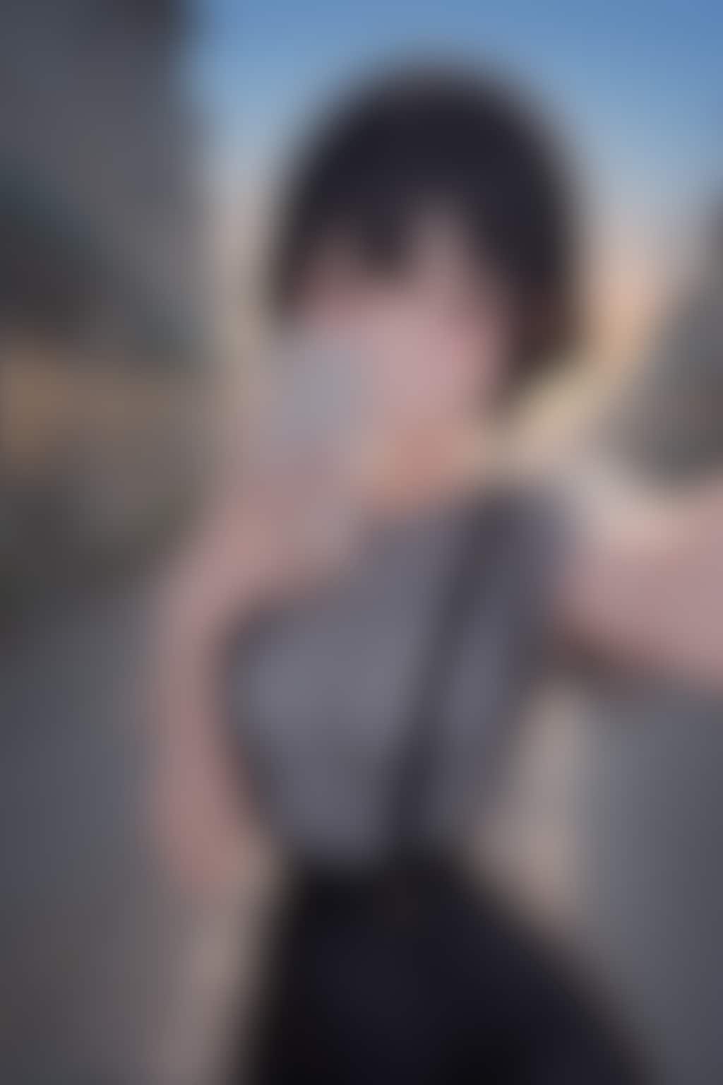 20251116【5枚】チェックのブラウスとサロペットスカートの女性