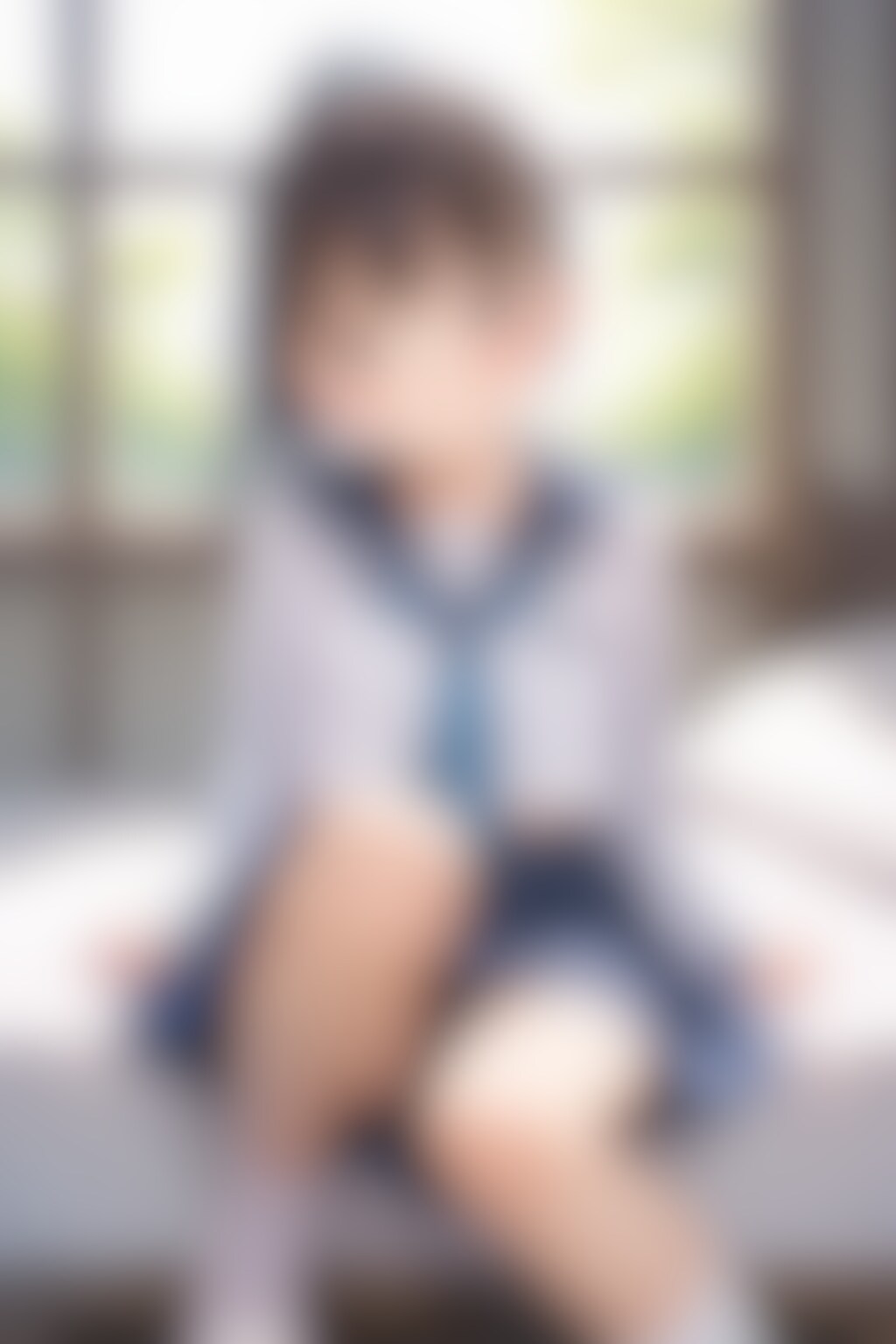 セーラー服〇リJ〇ちゃんたちがベッドで座りパンチラ（6枚）