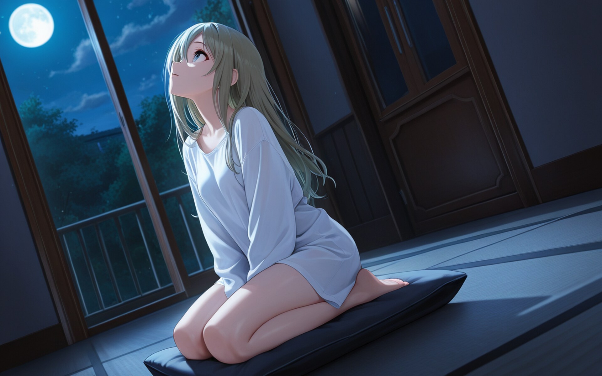 物思いにふける月夜