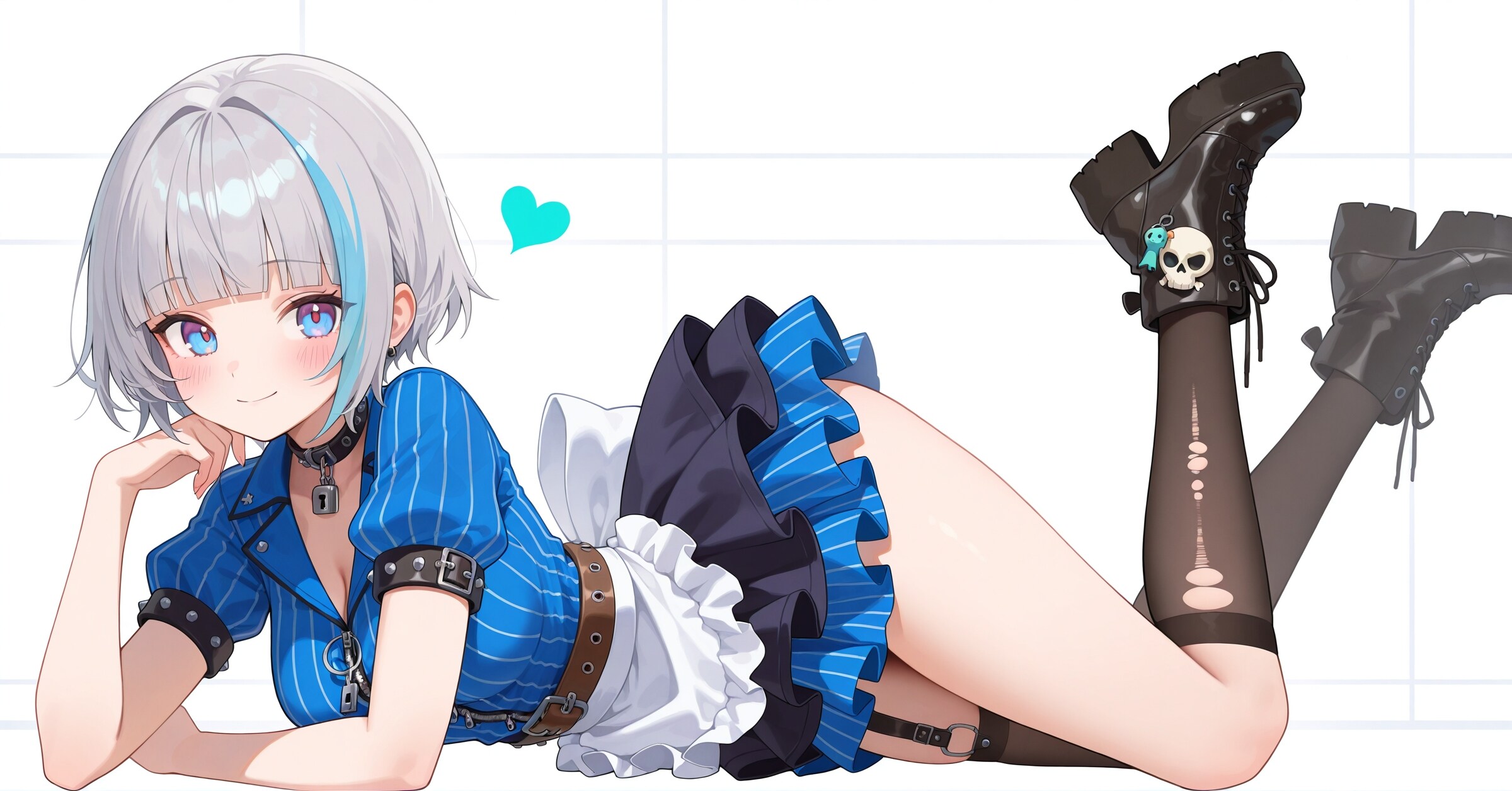 ブルーパンクウェイトレスコーデ