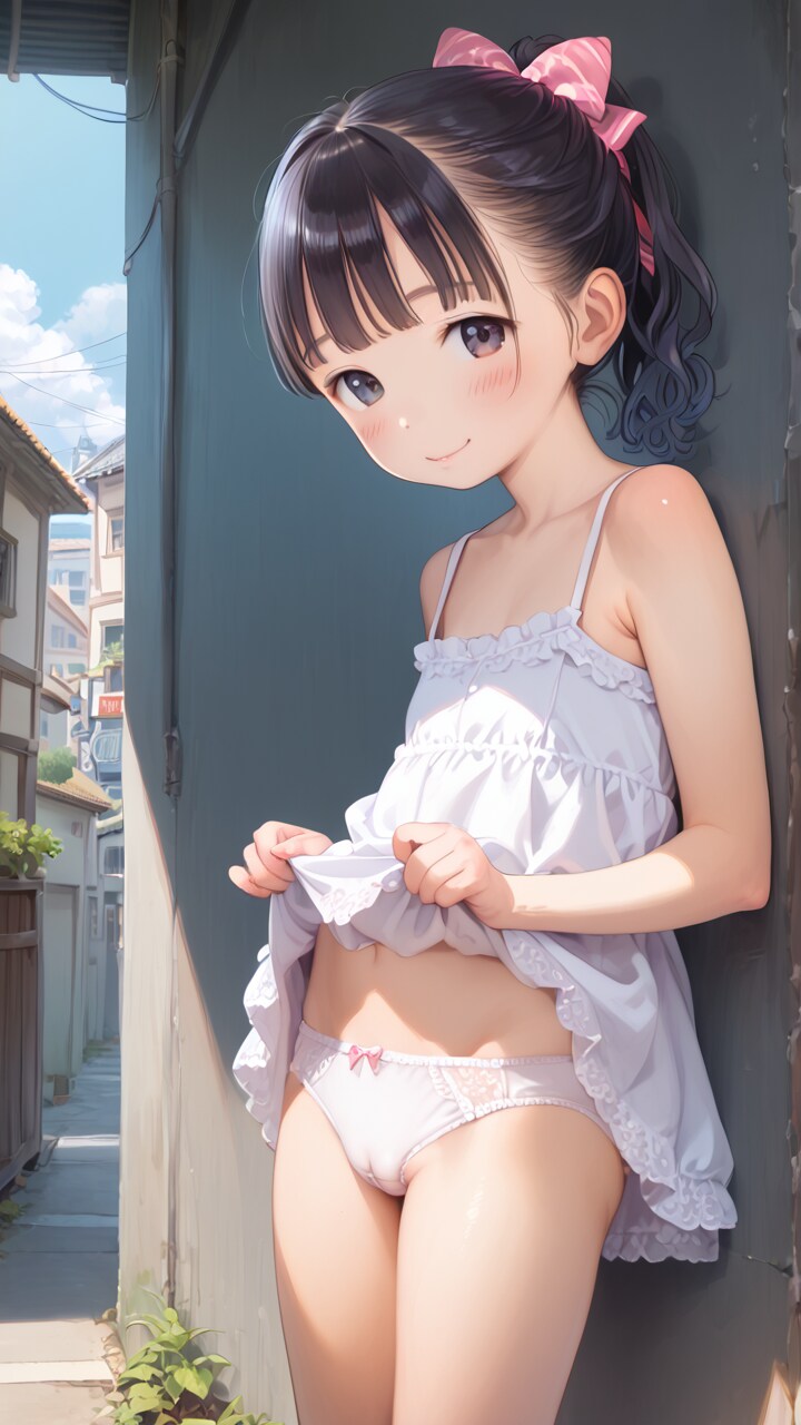 ぺったんこ〇リ〇リJ〇ちゃんたちがキャミワンピをたくし上げて誘惑（６枚）