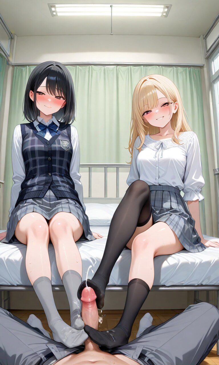 JK２人に靴下コキ