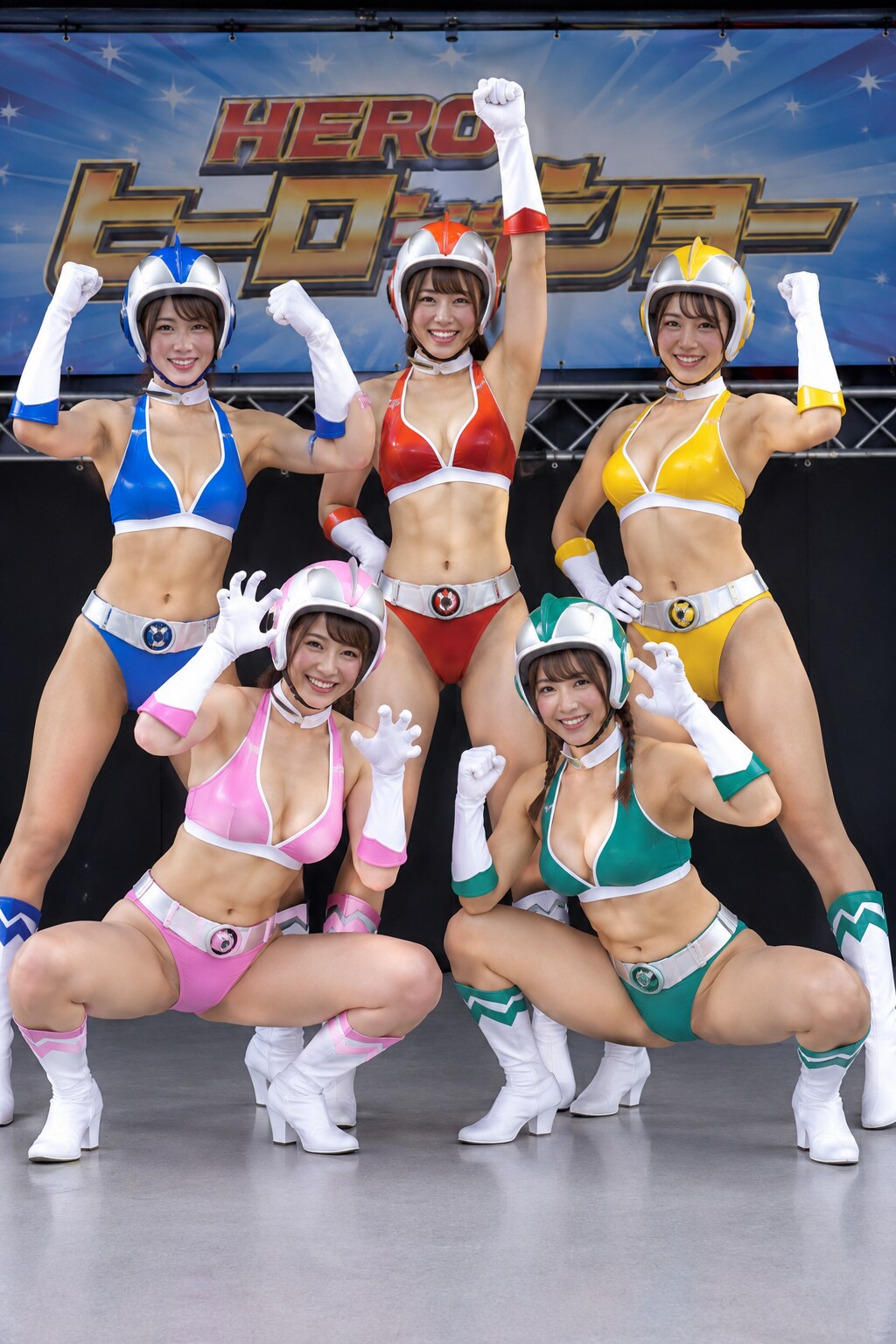 【縦型8枚】ミラクル戦隊キワドインジャー参上！　～決めポーズ、戦闘、握手会～