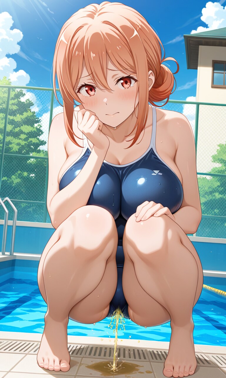 おしっこお漏らしチャレンジ【ガ〇ママ】(競泳タイプのスクール水着)