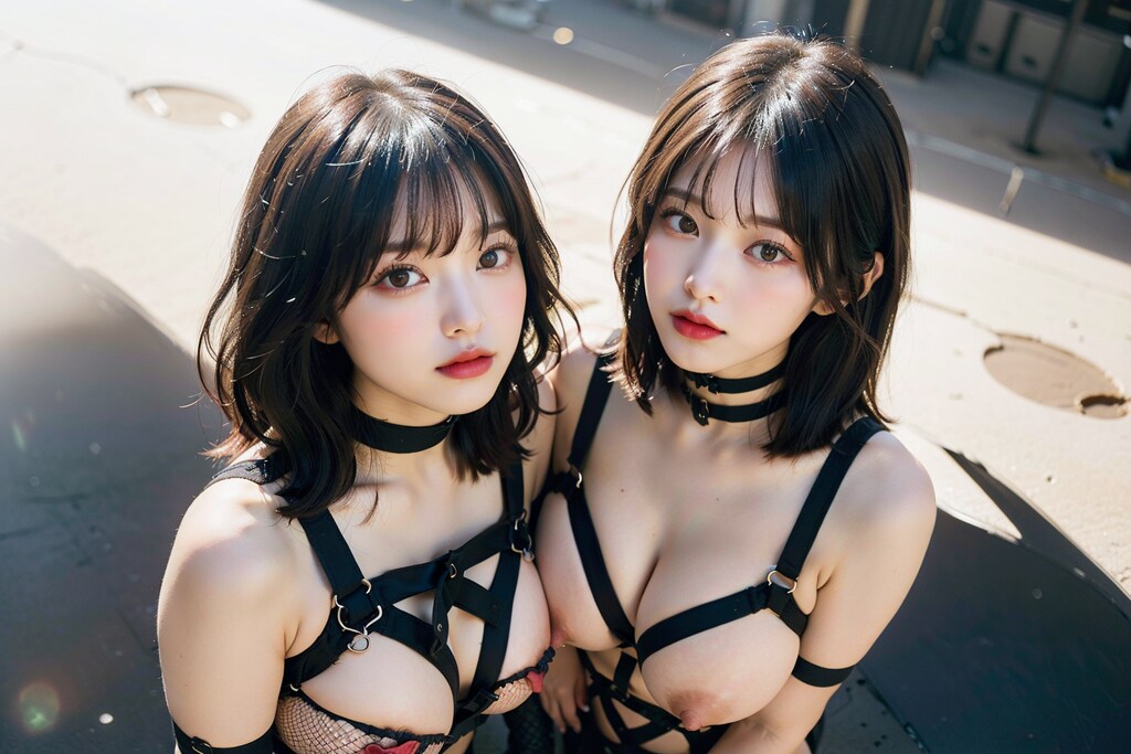 複数ボンテージでポロリ