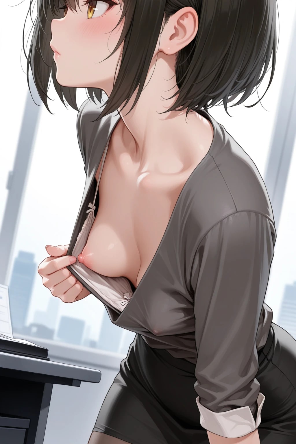 不意打ち胸チラ