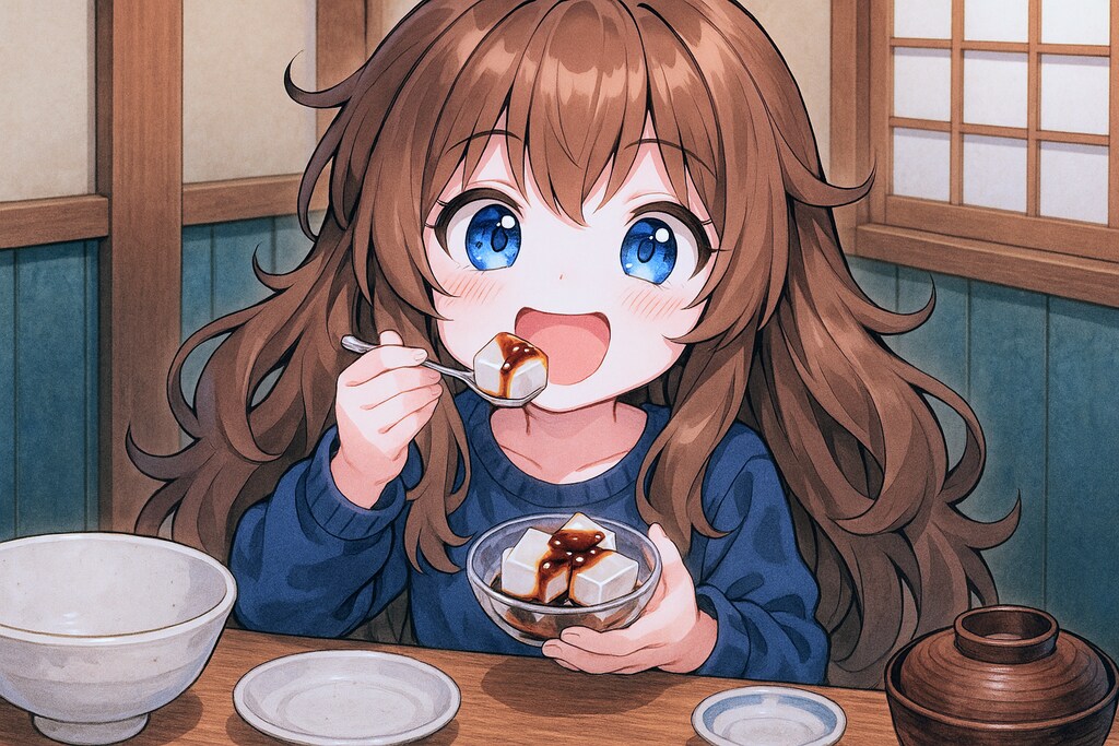 特上天丼を食べる小さな女の子