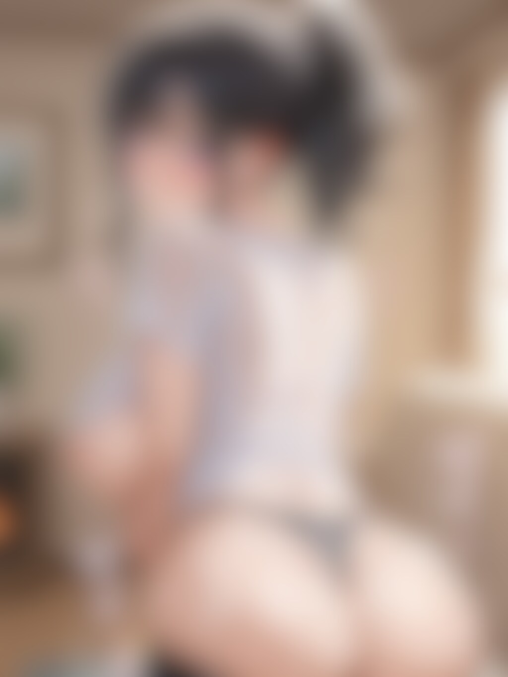 着衣ぶっかけ 片乳出しと透け乳首、振り返りTバック