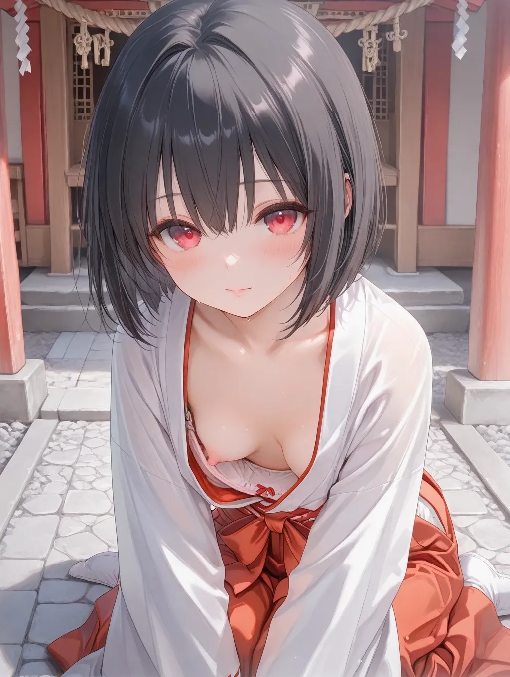 17枚:巫女見習いの胸チラ