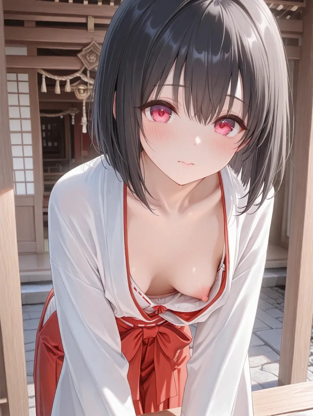 17枚:巫女見習いの胸チラ