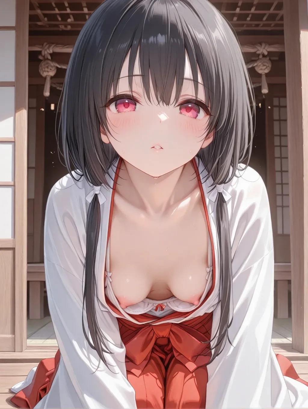 17枚:巫女見習いの胸チラ