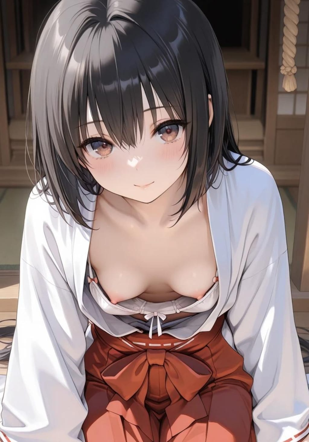 17枚:巫女見習いの胸チラ