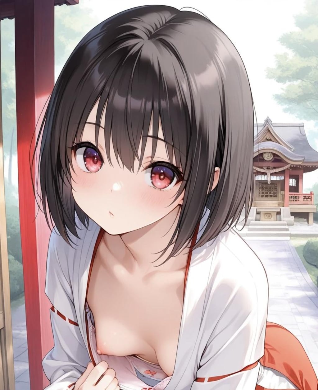 17枚:巫女見習いの胸チラ