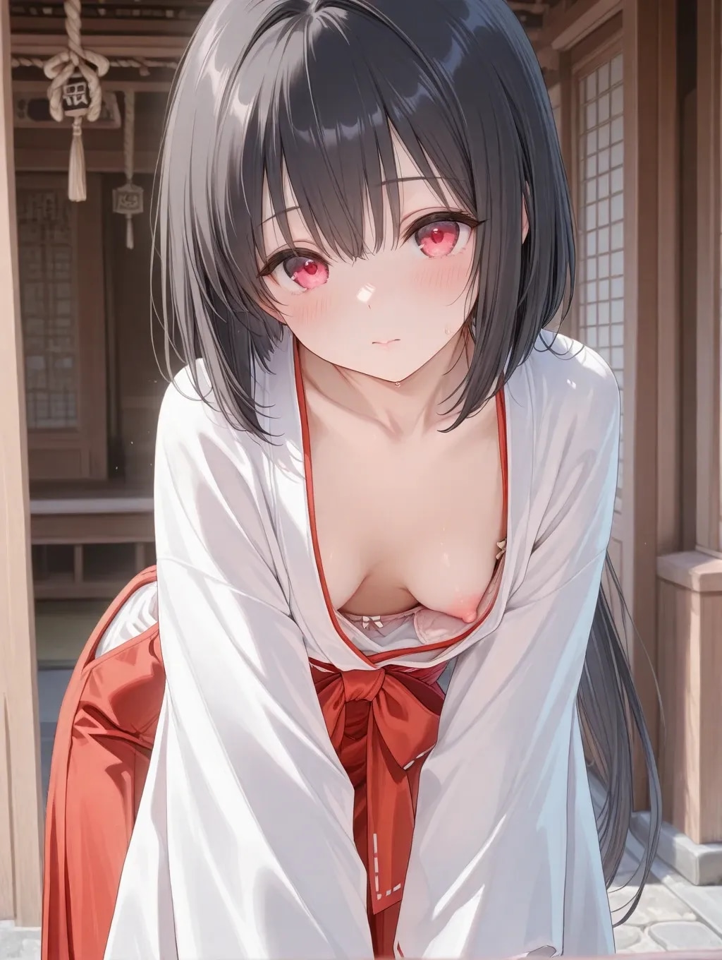 17枚:巫女見習いの胸チラ