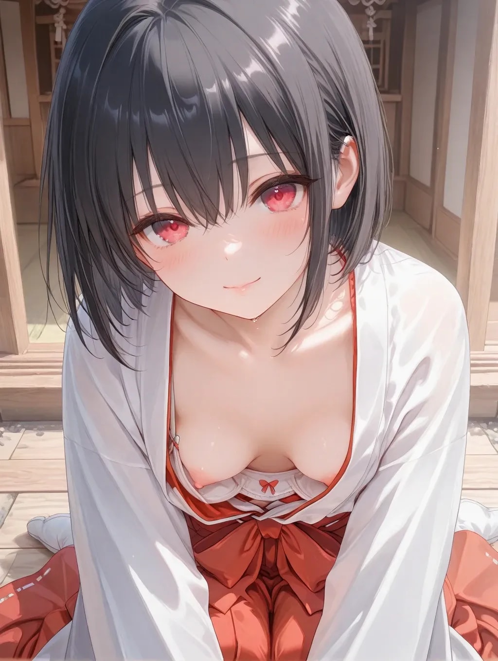 17枚:巫女見習いの胸チラ