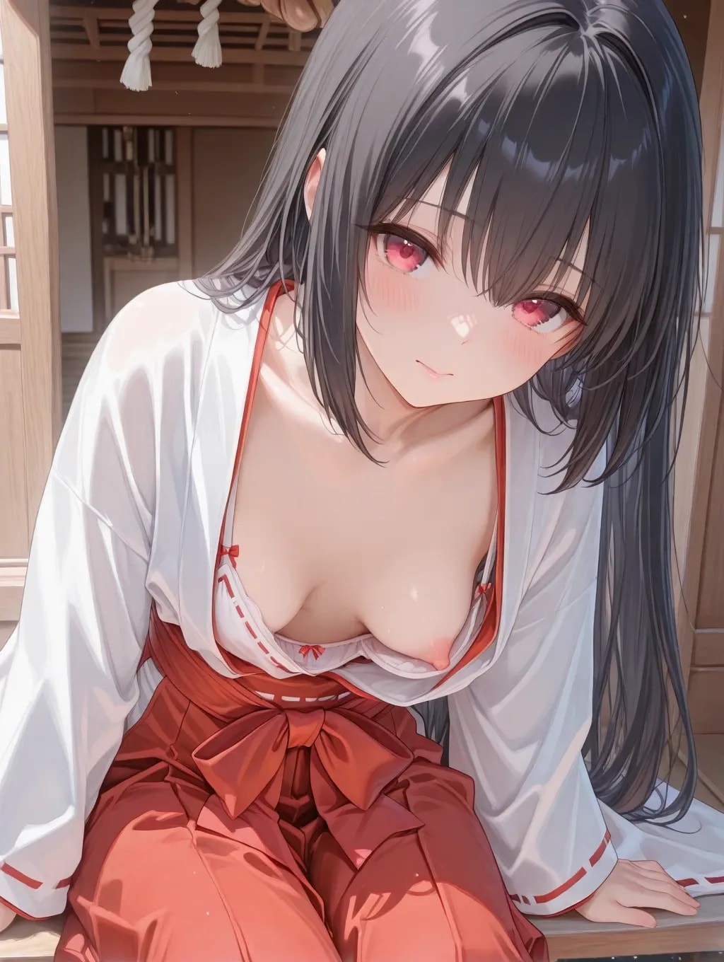 17枚:巫女見習いの胸チラ