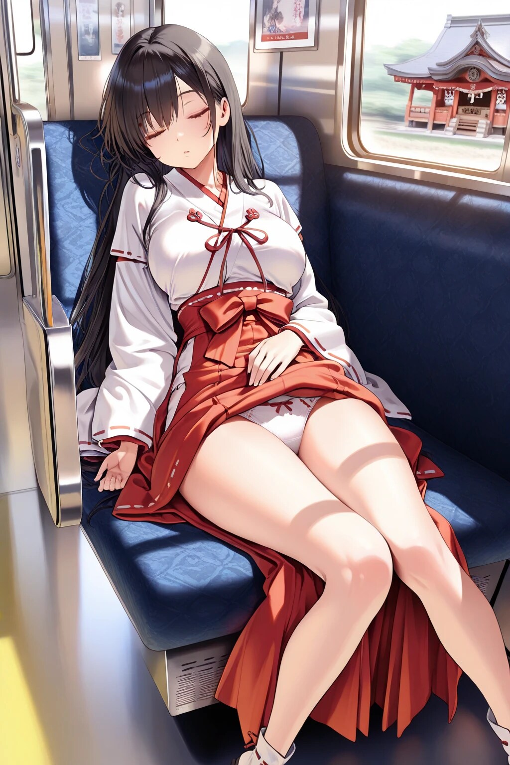 2枚:寝過ごし巫女のパンチラ