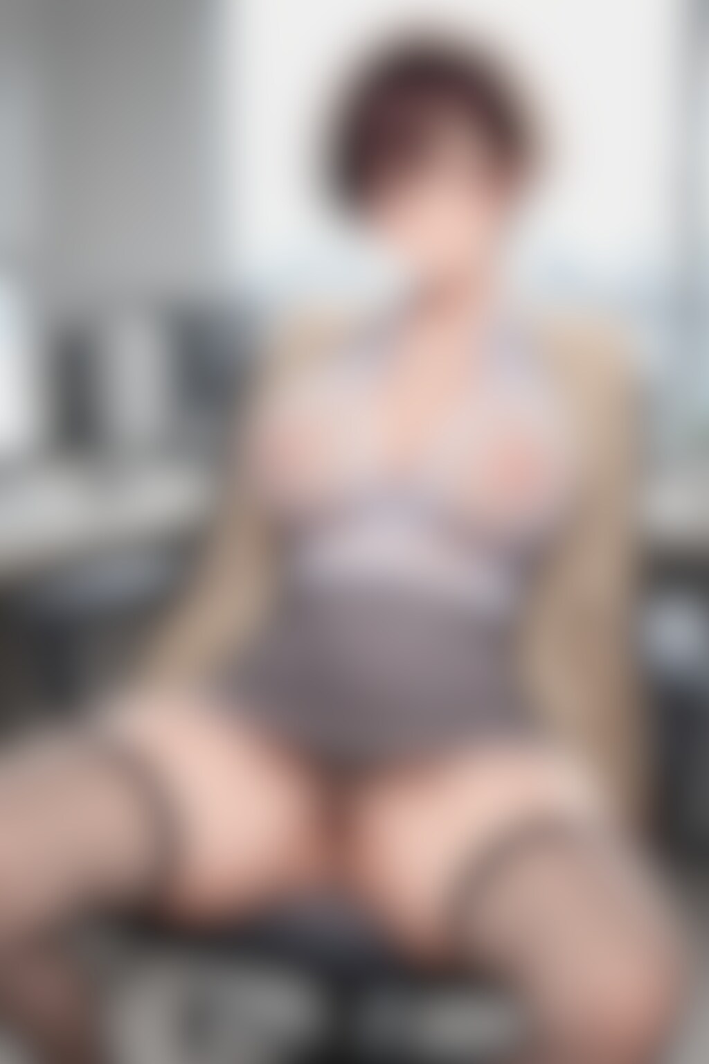 40枚:開脚ボーイッシュ透け乳OL