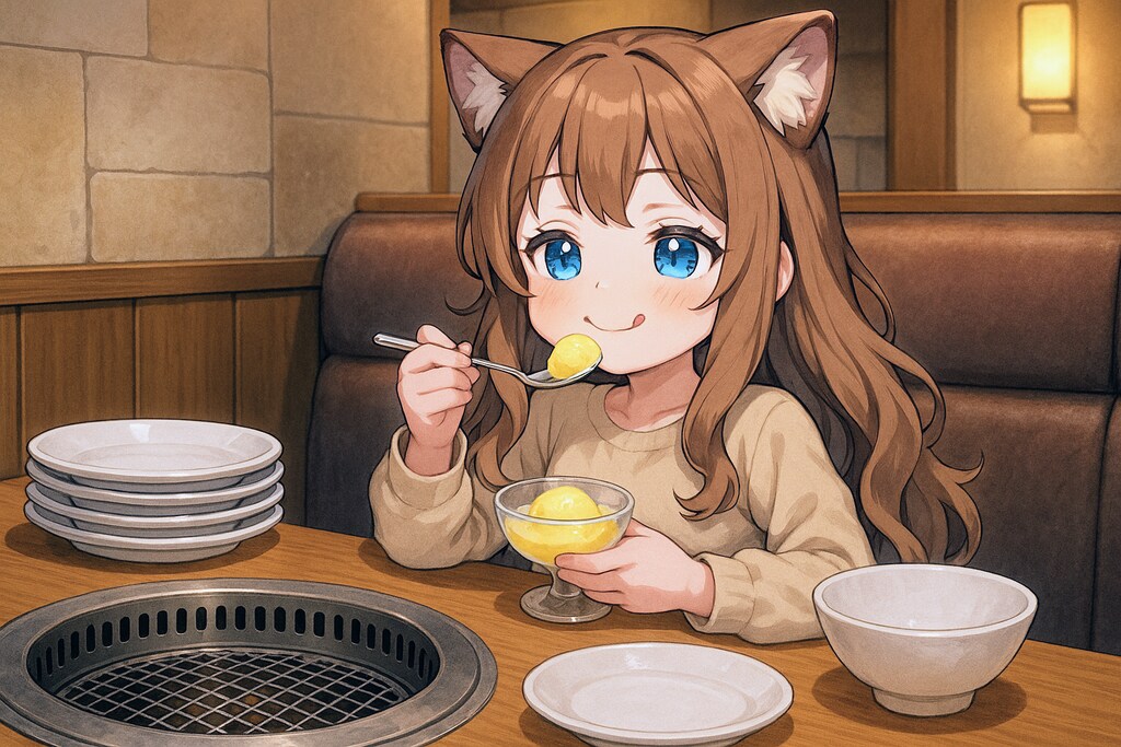 高級焼肉を堪能する小さな女の子