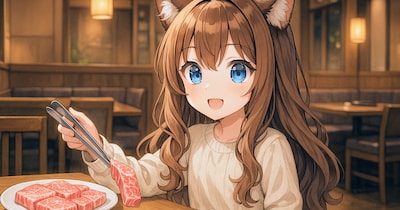 高級焼肉を堪能する小さな女の子