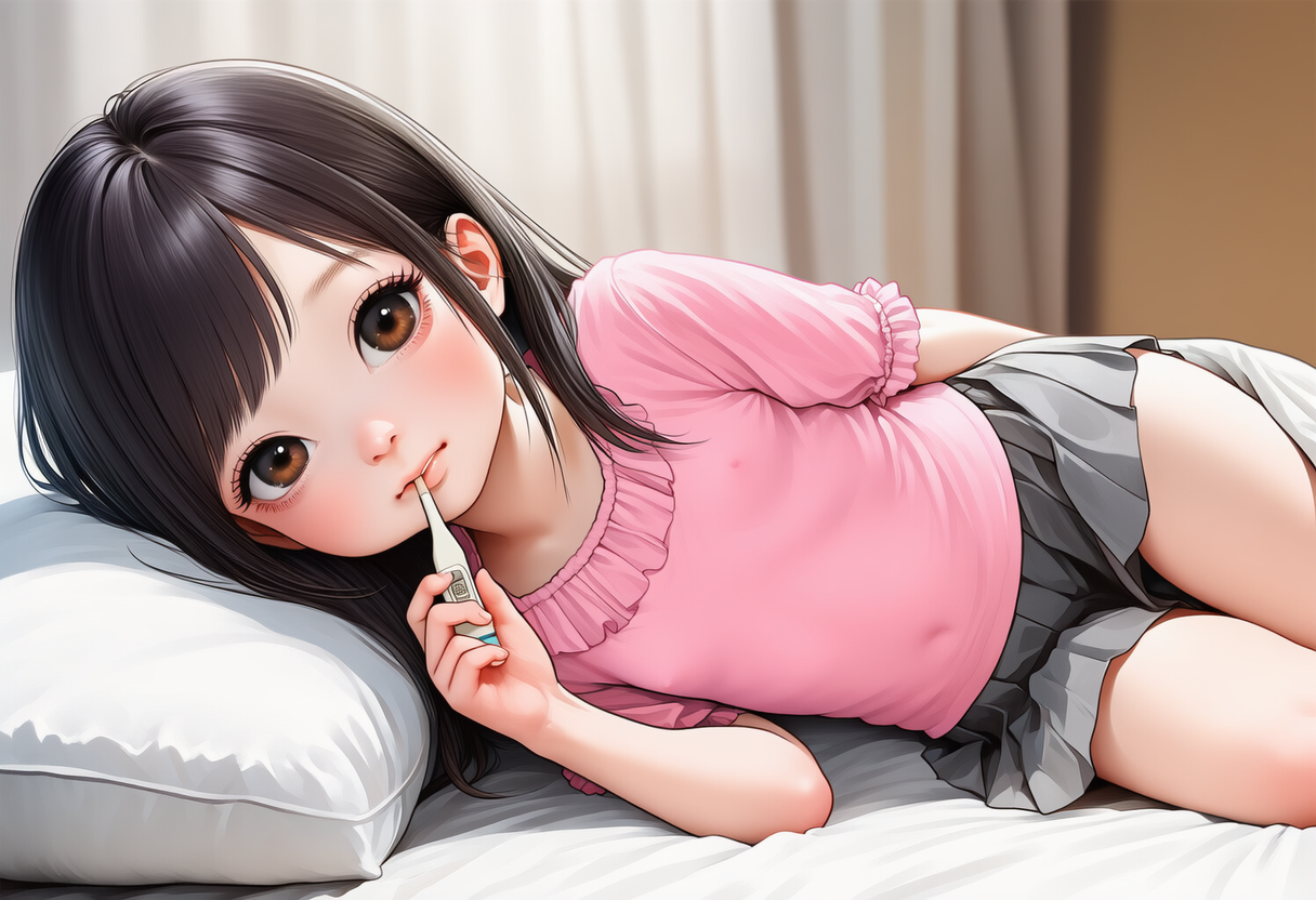 体温計を持ってベッドに入ってくる子