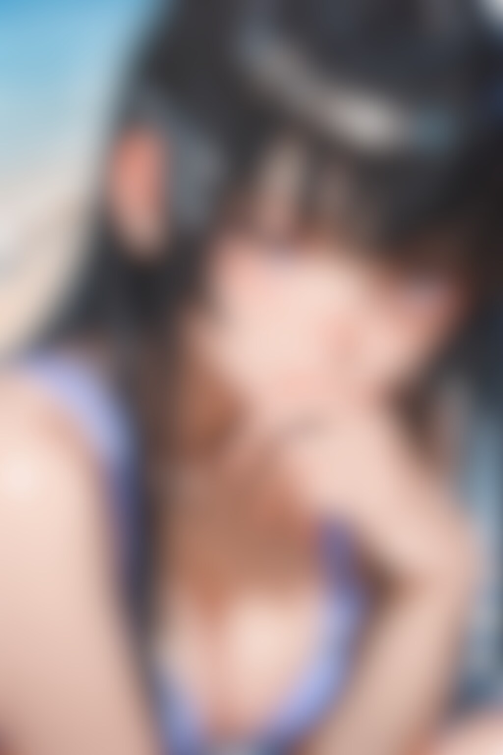 20260215【5枚】ギンガムチェックの水着を着た黒髪の女性