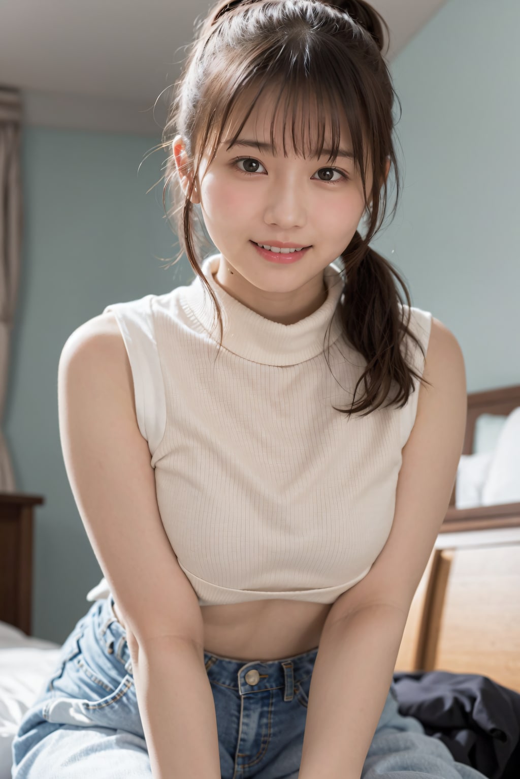 頬を赤くしている女性