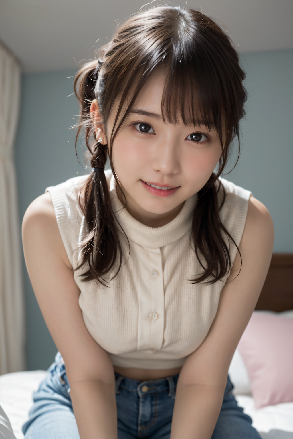 頬を赤くしている女性