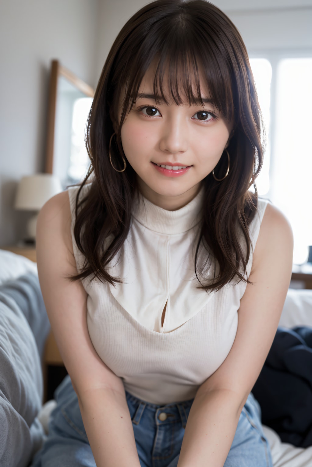 頬を赤くしている女性