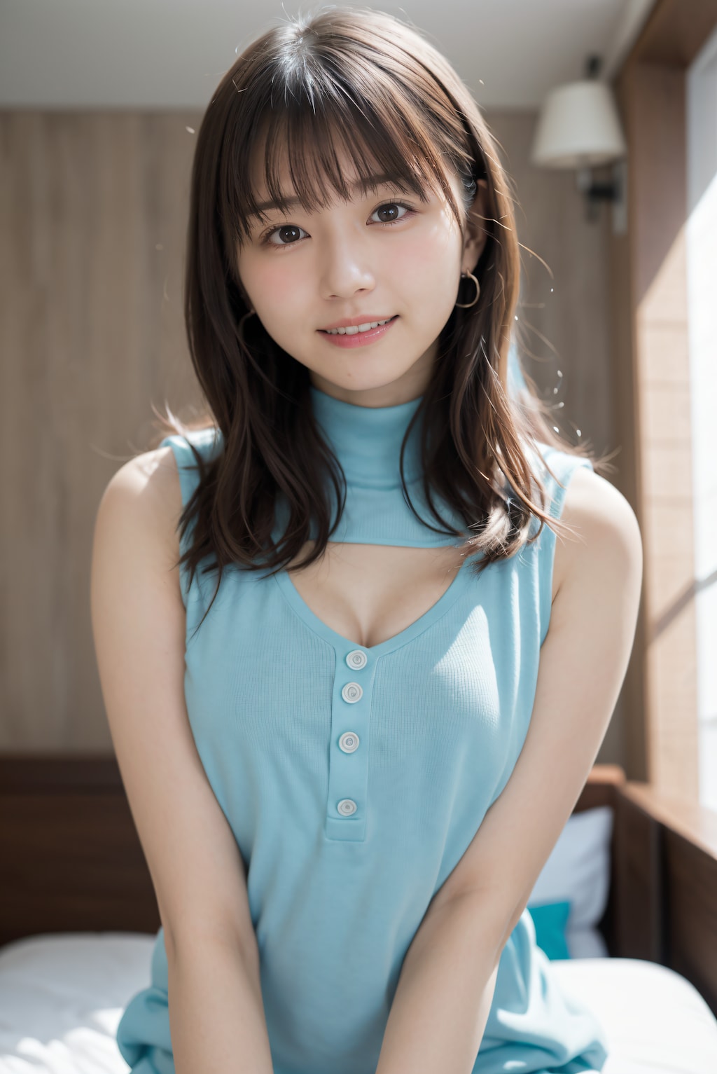 頬を赤くしている女性