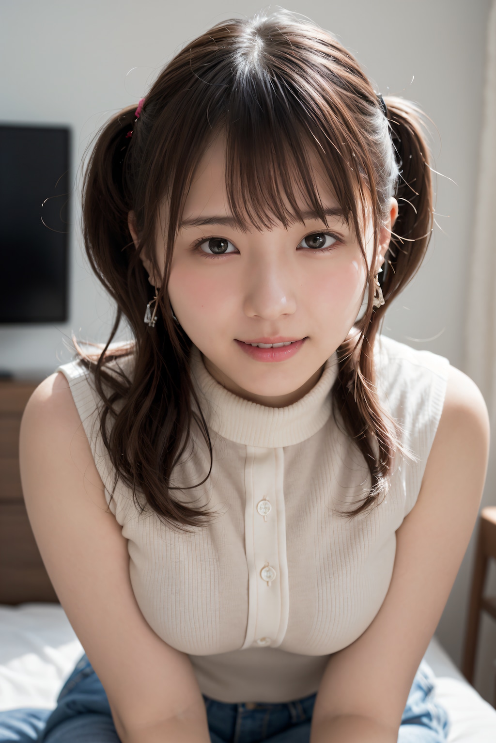 頬を赤くしている女性