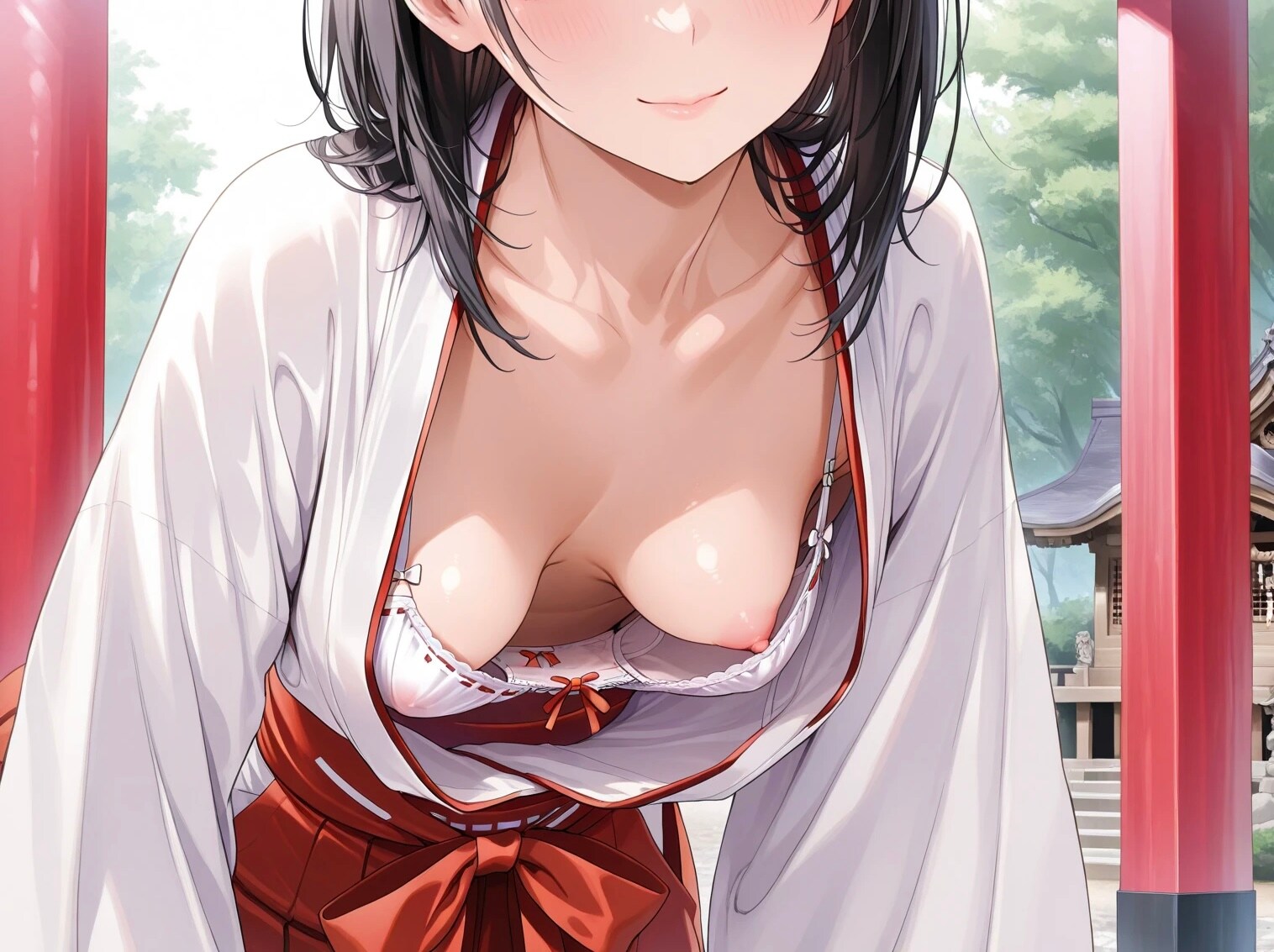 13枚:接写した巫女さんの胸チラ