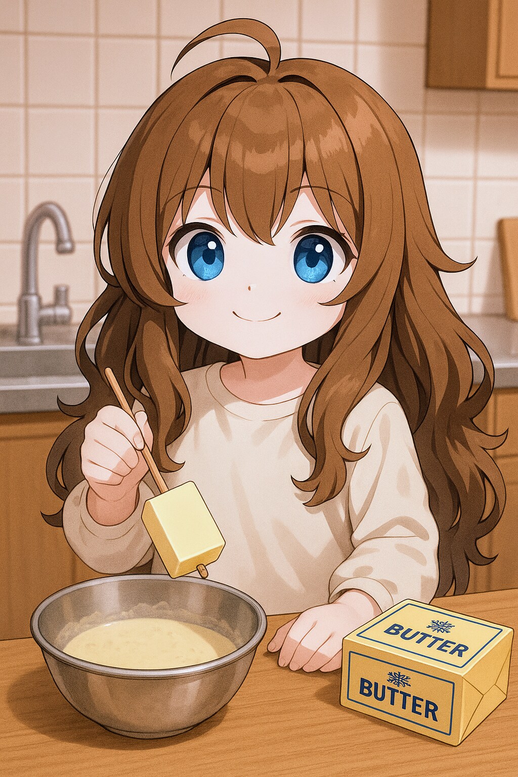 揚げバターを食べる小さな女の子