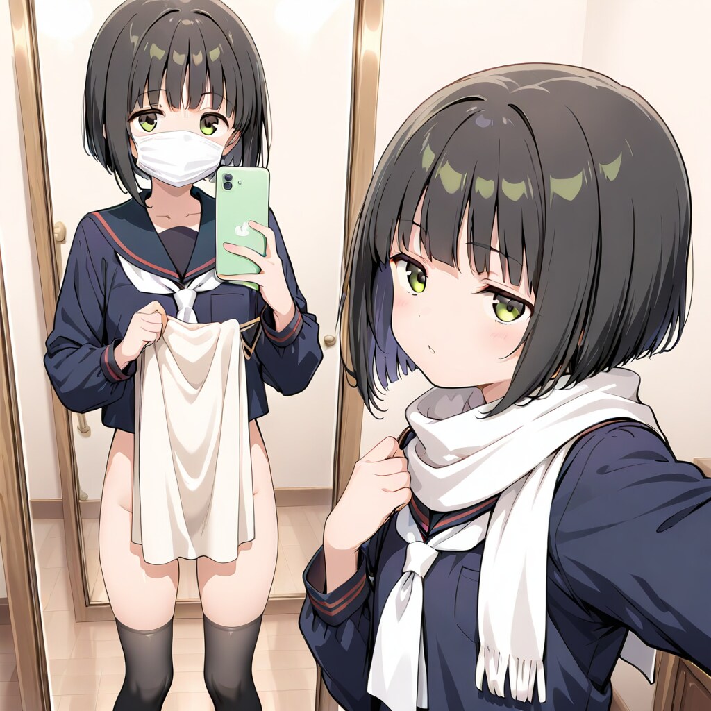 20251220【5枚】紺色のセーラー服とマスクの女性