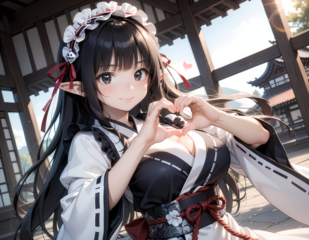 和風黒髪エルフさんの💕ビーム