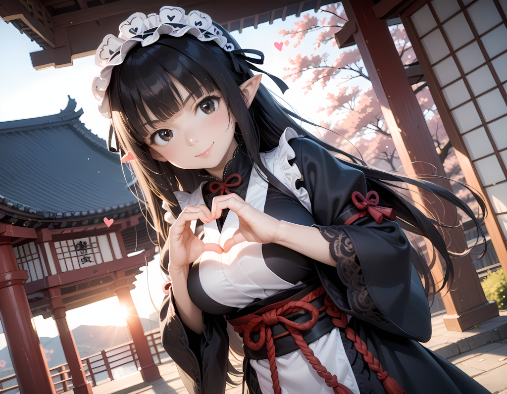 和風黒髪エルフさんの💕ビーム