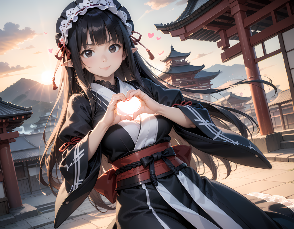 和風黒髪エルフさんの💕ビーム