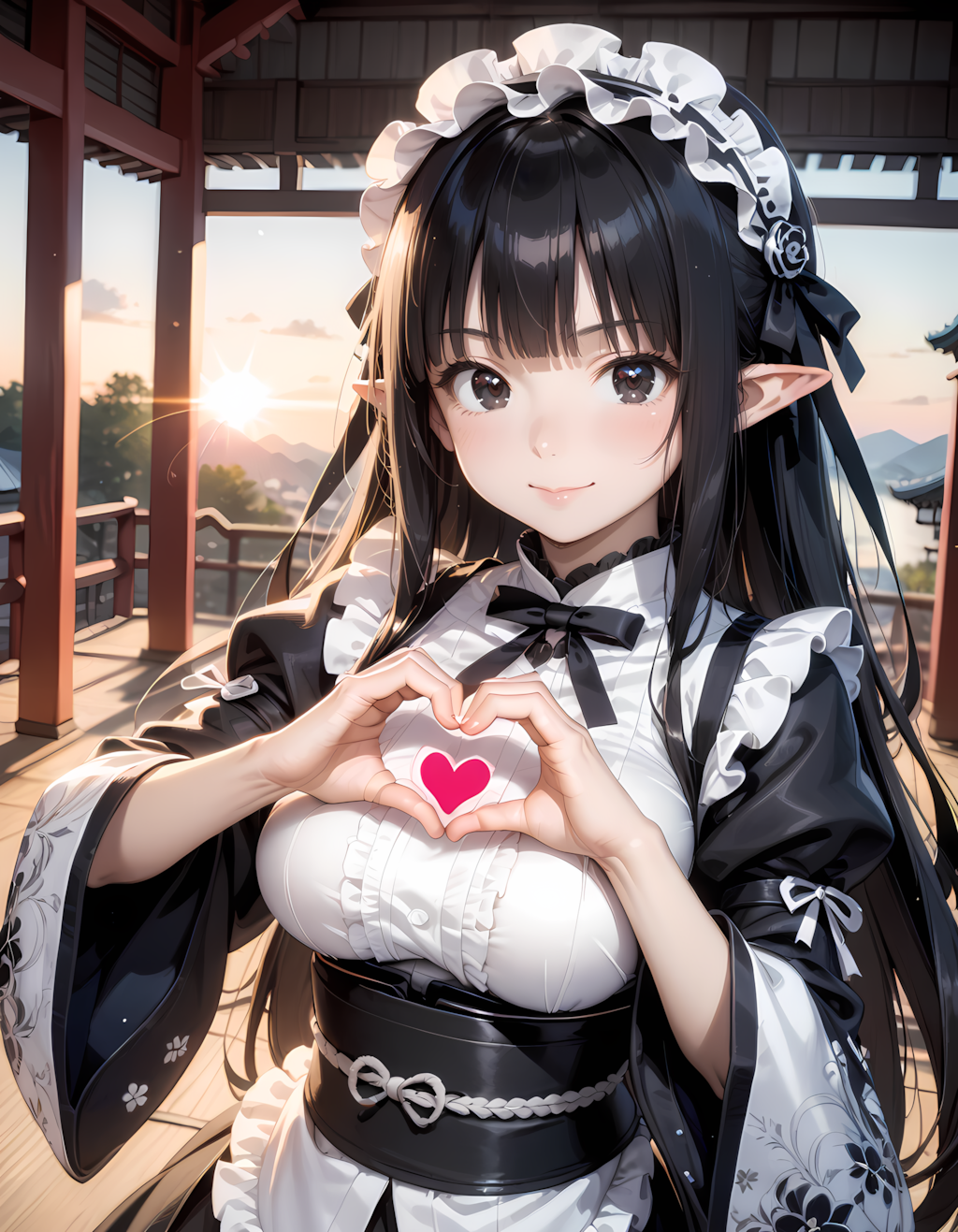 和風黒髪エルフさんの💕ビーム