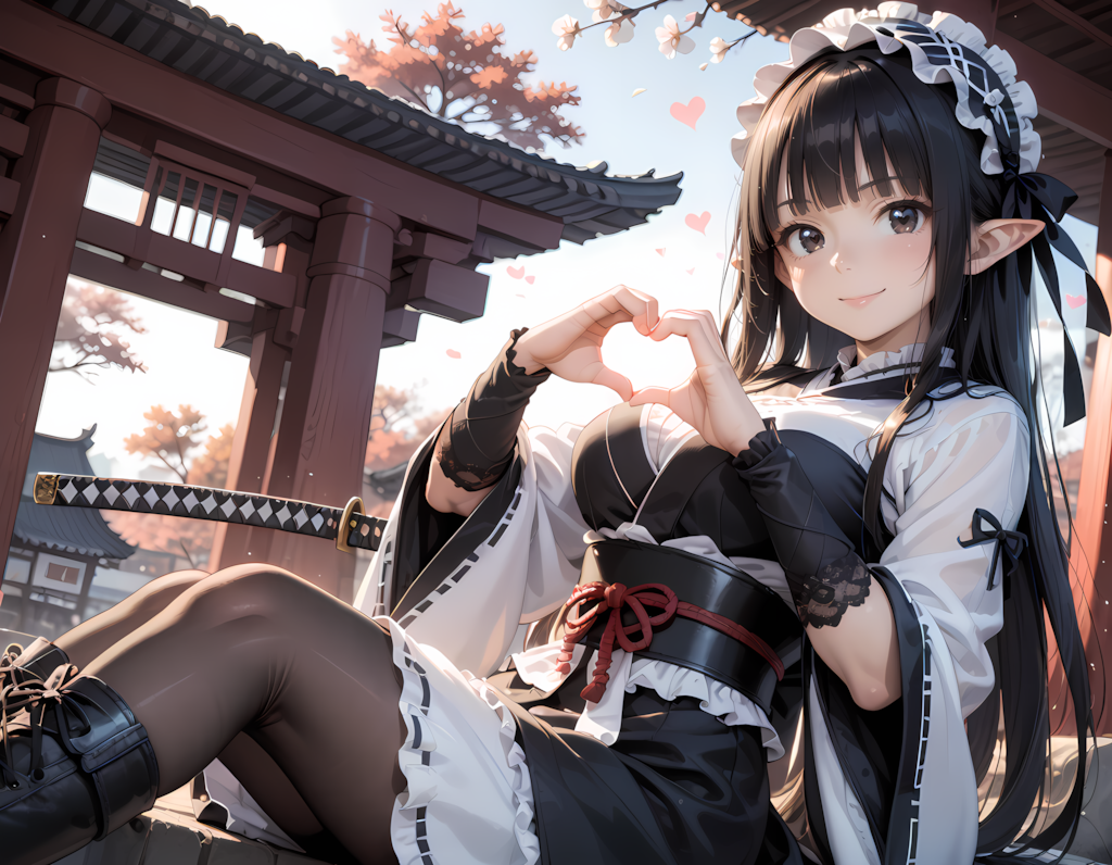 和風黒髪エルフさんの💕ビーム