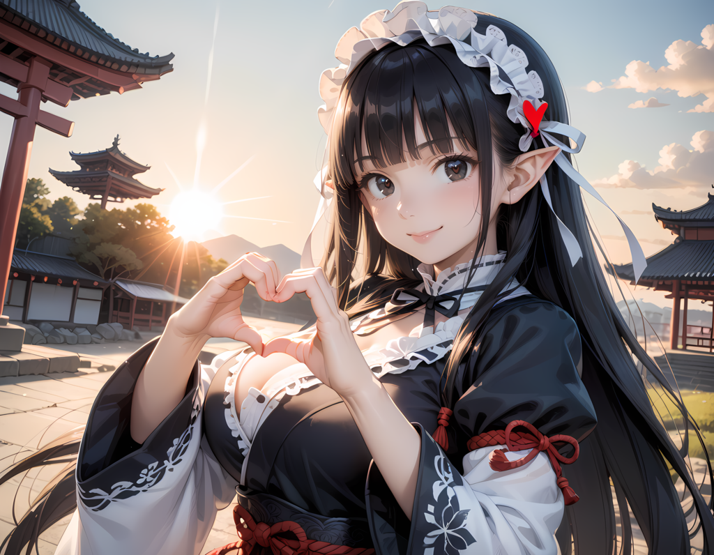 和風黒髪エルフさんの💕ビーム