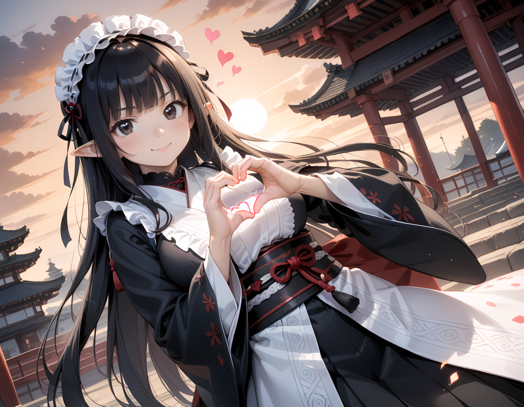 和風黒髪エルフさんの💕ビーム