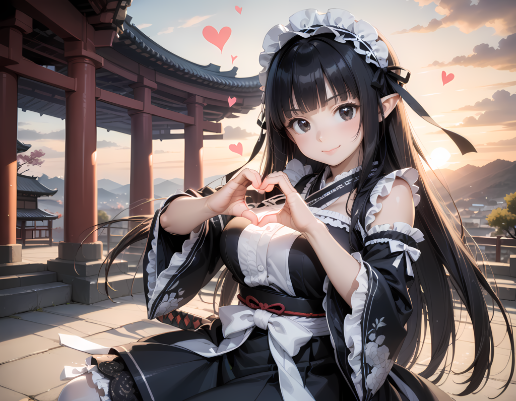 和風黒髪エルフさんの💕ビーム