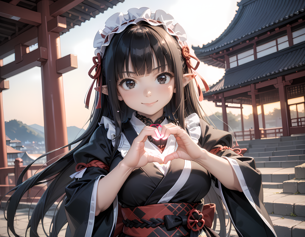 和風黒髪エルフさんの💕ビーム