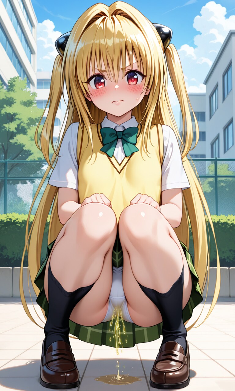 おしっこお漏らしチャレンジ【金色〇闇】(制服)